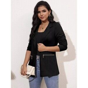 Genhoo Women's Long Sleeve Blazer Button Cardigan Jacket Work Office Blazer L